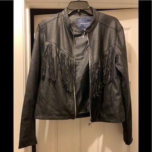 Leather stud fringe jacket